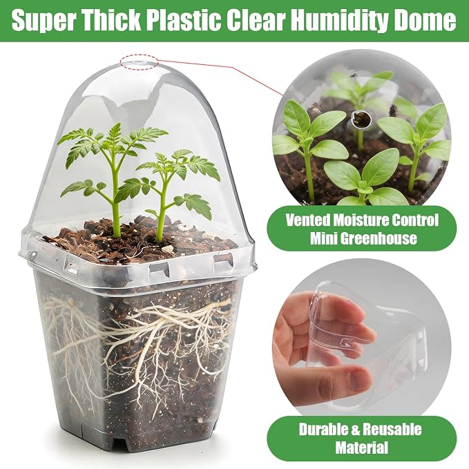 RooTrimmer 120 Pack Clear Humidity Domes, Transparent Seedling Domes Compatible with 2.7 Inch Square Nursery Pots for Seedlings
