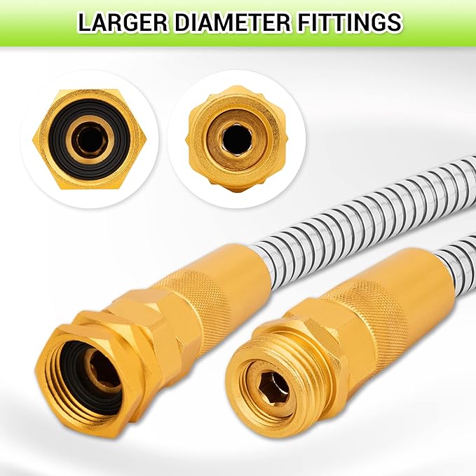 Garden Hose Metal 25FT – Heavy Duty 304 Stainless Steel Water Hose with 8-Pattern Nozzle, Lightweight, Flexible, Puncture Proof, Kink-Free, High Pressure, Solid Metal Fittings for Yard, Outdoors, RV