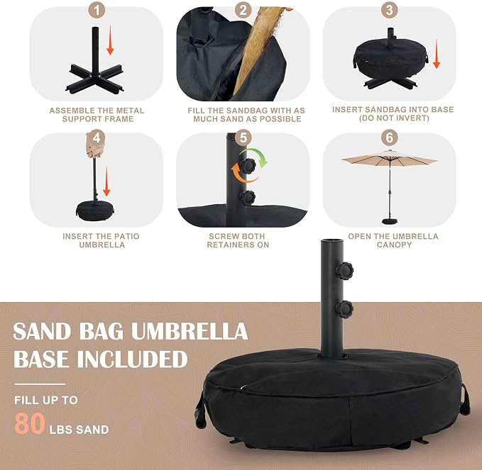 Sundale Outdoor Olefin 5-Year-Non-Fading Patio Umbrella with Sand Bag Base, Outdoor Umbrella with Tilt and Crank, Red