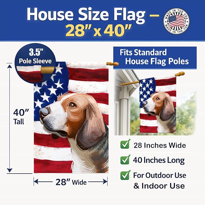 Caroline's Treasures CK6700CHF Serbian Tricolour Hound Dog American Flag House Flag Large Porch Sleeve Pole Decorative Outside Yard Banner Artwork Wall Hanging, Polyester, House Size, Multicolor