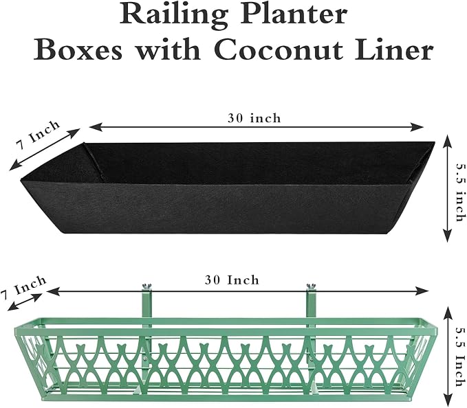 2 Pack 30 Inch Window Boxes Planters Railing Planter Box with Adjustable Brackets & Non-Woven Fabric Plant Grow Bags Deck Railing Planter Boxes Balcony Hanging Flower Box for Outdoor Plants