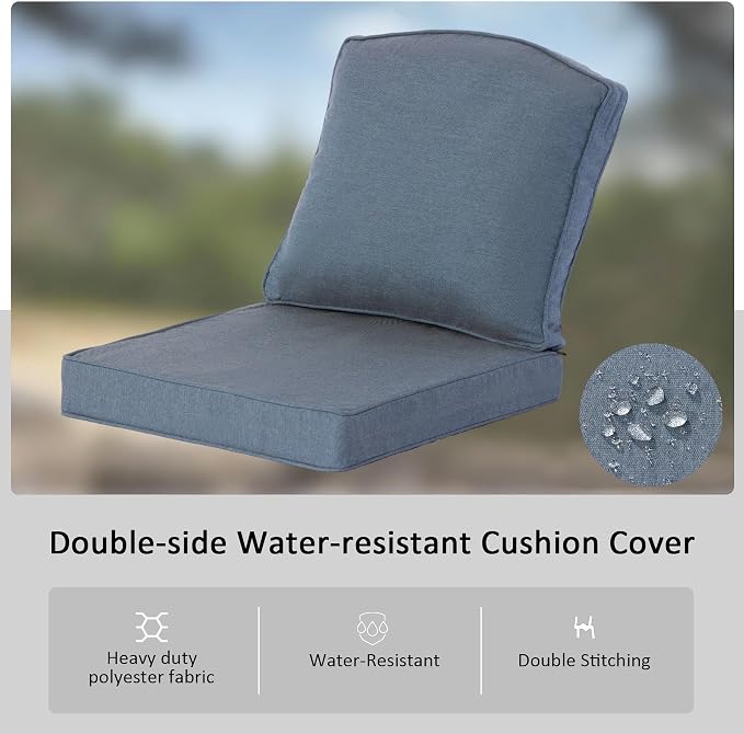 Sunbrella Outdoor Patio Chair Cushions Set, 20"x21.5" Outdoor Deep Seat Patio Cushions Set of 1, Water-Resistant UV Resistant Weather Resistant with YKK Zippers,Sunbrella Spectrum Denim