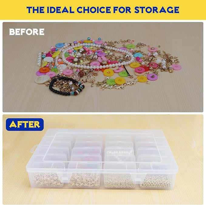 50pc Small Bead Organizer Box, Clear Rectangular Storage Containers with Lids, Plastic Craft Storage Box Cases, Mini Small Parts Organizer for Jewelry, Nails, Screws, Seeds and Labels