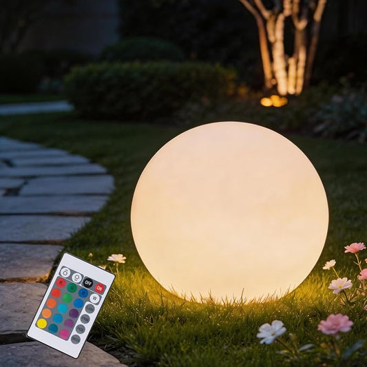 Solar Globe Lights Outdoor,12 Inch RGB Solar Ball Light with Remote Control | 16 RGB Colors & 4 Light Modes, USB & Solar Dual Charging, IP65 Waterproof, Auto On/Off, Garden Yard Decor, Gifts for Women