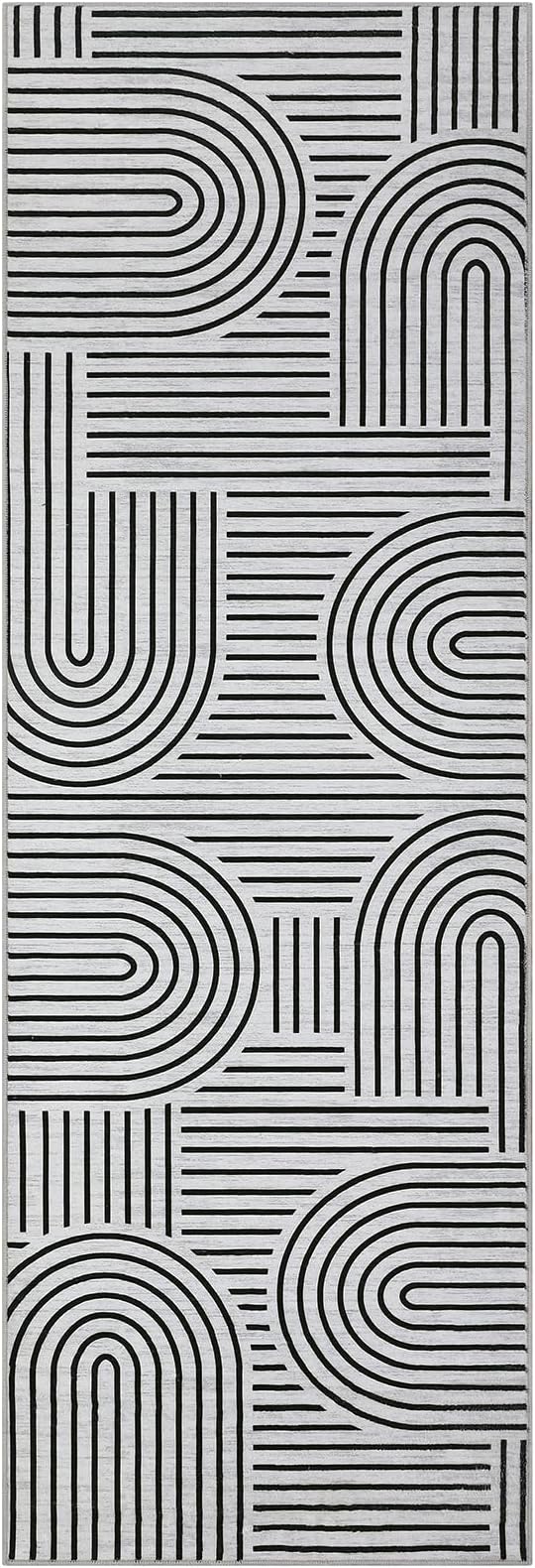 ROYHOME Modern 2x6 Hallway Runner Rug Non Slip Soft Kitchen Rug Blackwhite | Abstract Washable Mat, Rainbow Geometric Runners Rugs for Bedroom, Long Rugs for Entryway Arch Pattern Bathroom Laundry Dorm