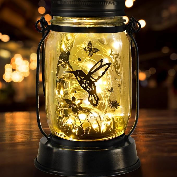 kyoryuger Hummingbird Gift for Women/Mom/Grandma Hummingbird Solar Lanterns Mom Birthday Bird Lovers Lantern Birds Lights Solar Garden Decoration for Yard, Patio,Porch Torches, Home Decor
