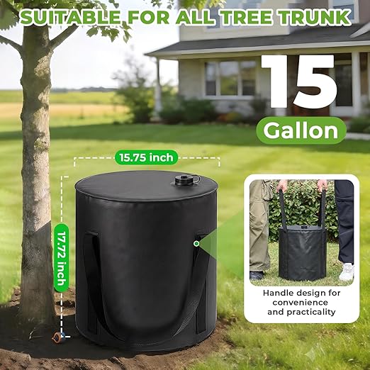 HIRALIY 15 Gallon Cylindrical Tree Watering Bag, 3 Pack Black, Slow Release 1-5 Days, Deep Root & Automatic Drip Irrigation System, for Multi-Trunk Newly Planted Small Trees and Shrubs