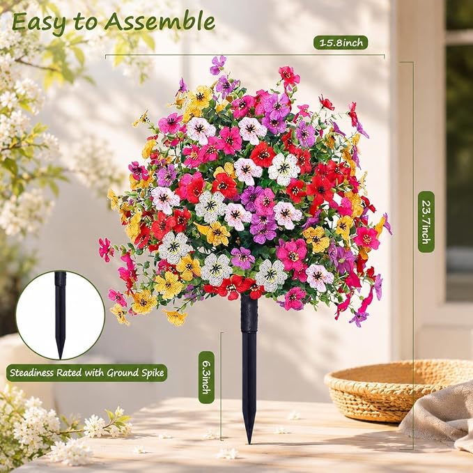 THKFUL Artificial c Trees Flower Ball Outdoor Set of 2, D15.8 UV Resistant Faux Boxwood Plants Flower Ball with Stake,Realistic Faux Shrubs Planter Filler for Front Cemetery Porch Garden