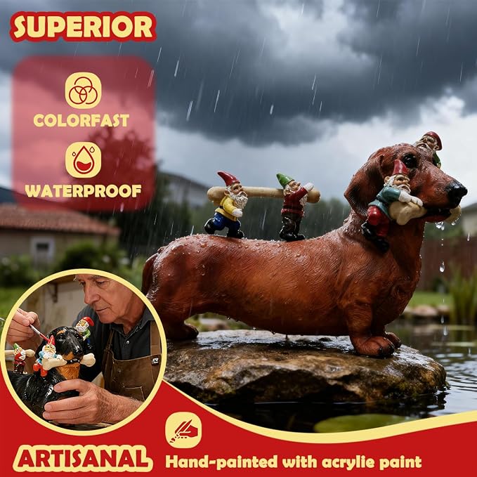 Sunthus Funny Gnomes Dachshund Garden Statue Outdoor Decor | Weiner Dog Resin Yard Ornament