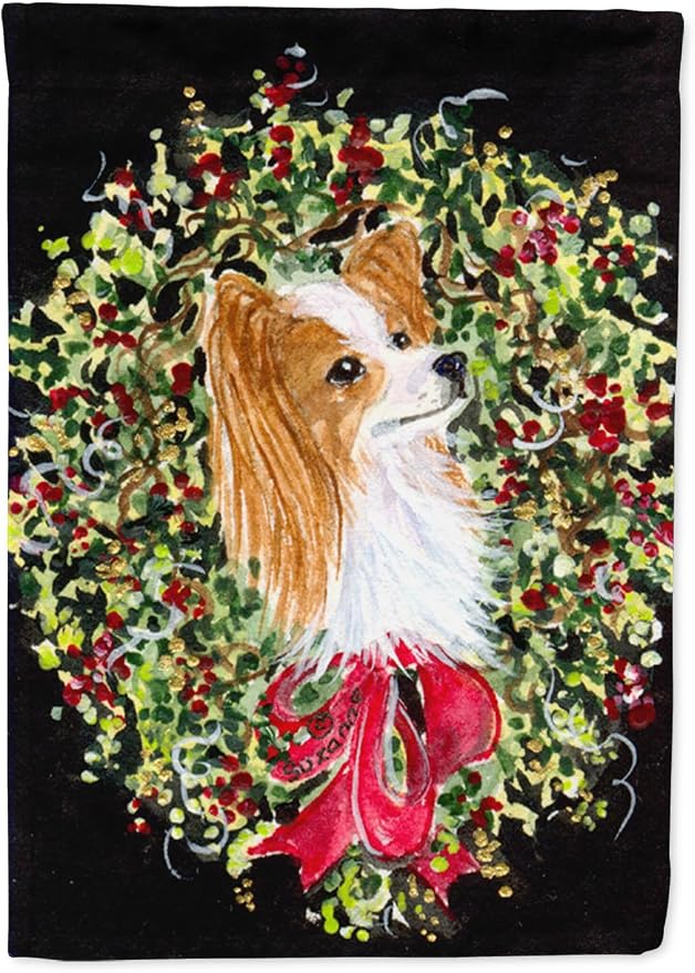 Caroline's Treasures SS8953GF Christmas Wreath Papillon Garden Flag Mailbox Flag Decorative Yard Flag Banner Outside Patio Artwork Yard Flower Beds, Garden Size, Multicolor