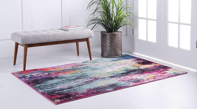 Unique Loom Chromatic Collection Modern Colorful & Vibrant Abstract Area Rug For Any Home Décor (9' 0 x 12' 0 Rectangular, Multi/ Light Blue)