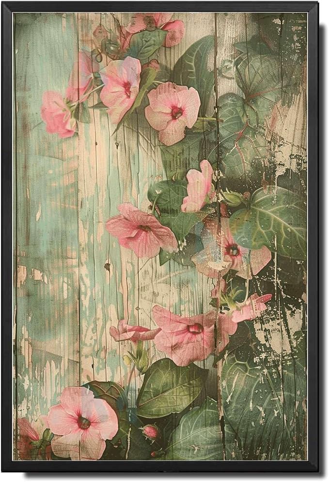 Metal Sign Tin Sign Vintage Wall Art Rustic Charm Impatiens Tin Sign for Shabby Chic Style Distressed Wood Art and Corrosion Resistant Home Decor for Room 12×16 Inches with Metal Frame