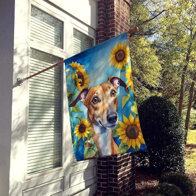 Caroline's Treasures DAC6095CHF Greyhound in Sunflowers House Flag Large Porch Sleeve Pole Decorative Outside Yard Banner Artwork Wall Hanging, Polyester, House Size, Multicolor