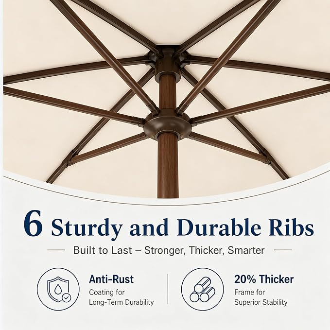 7.5ft Patio Umbrella, Outdoor Table Market Umbrella with Smooth Crank Lift, 6 Windproof Fiberglass Ribs, UPF50+ UV Protection for Deck, Pool, Garden and Backyard