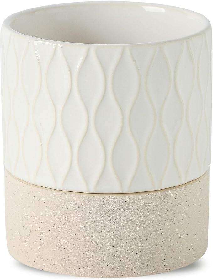 Nihow Ceramic Self Watering Plant Pot for Indoor Plants, 6 Inch,Cream White | Planter with Cotton Wick, Drainage Hole & Water Storage Plus, Cylinder Round Flower Pot, For Succulent/Herbs/Violets