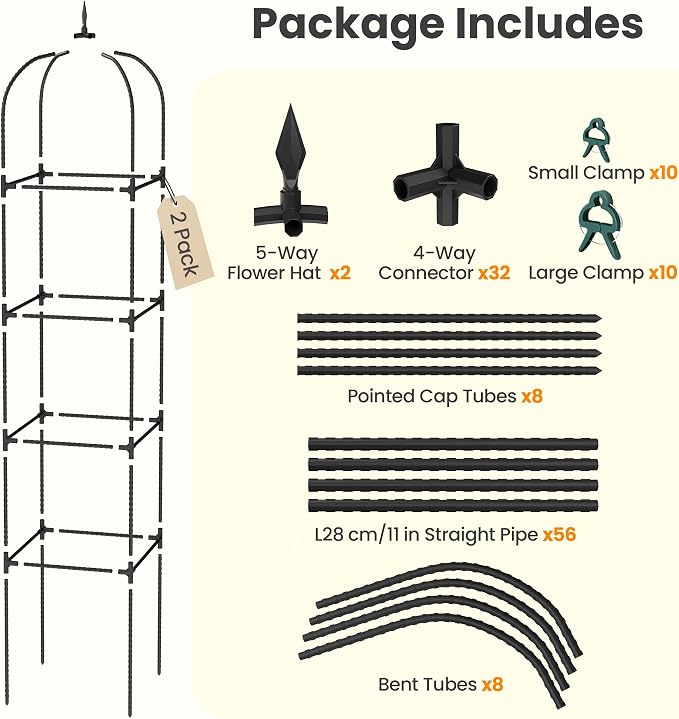 2 Pack 70.87" Garden Obelisk Trellis for Climbing Plants – Rustproof Metal Plant Tower, Pyramid Design for Roses, Clematis, Jasmine, and Vegetable Vines, Indoor & Outdoor Use, Black