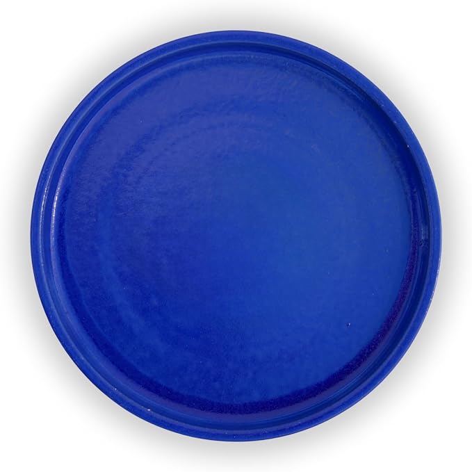Ceramic 10 Inch Plant Saucers (Pack of 2) - Round Blue Flower Pot Trays - Handcrafted, Durable Planter Bases