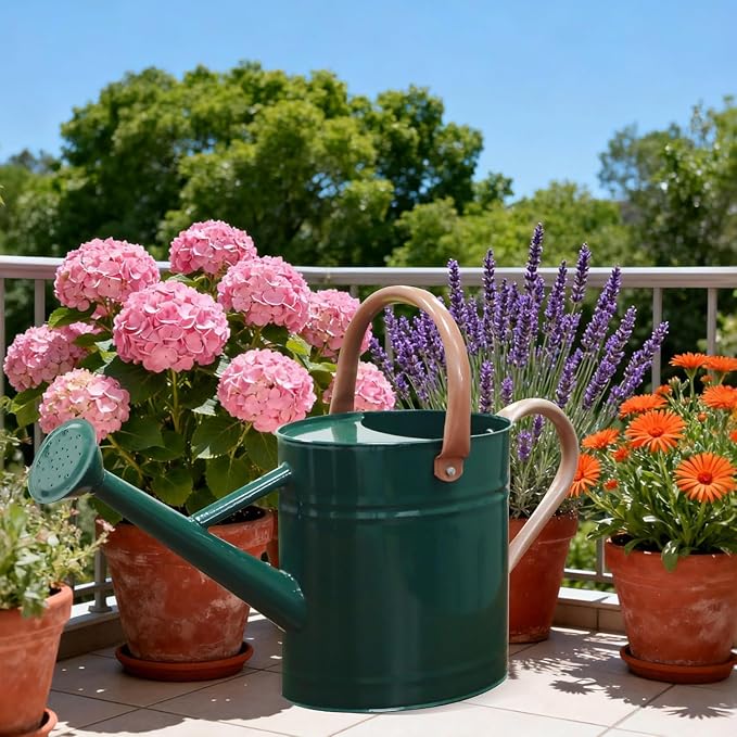 Metal Watering Can with Removable Spout, 1 Gallon Watering Cans Stainless Steel Handhold for Outdoor Indoor Garden Plants Watering (Green)