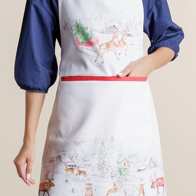 Maison d' Hermine Aprons for women with Pocket 100% Cotton (27.50"x31.50") | Adjustable Neck Strap & long ties Apron Men Chef Wedding Cooking Gardening Server Maid