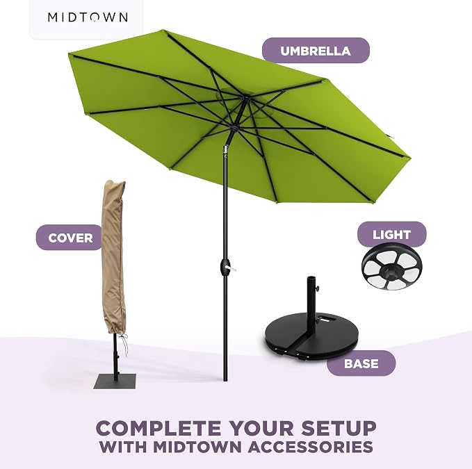 Midtown Umbrellas – The Swilt 8 Ft Patio Umbrellas with 360° Swivel & Tilt Mechanism, 8 Fiberglass Ribs & Terylast Polyester Fabric for Backyard, Deck, Pool & Cafes - Pear Canopy, Black Pole