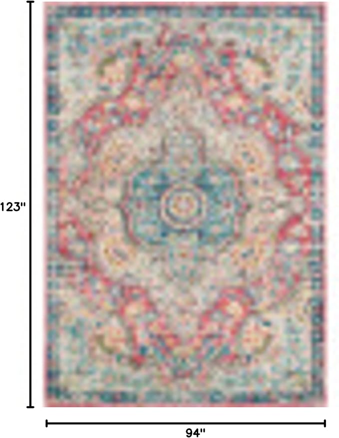 Livabliss Area Rugs - 8x10 Romaine Vintage Boho Rose Navy Sky Blue Area Rug for Living Room Bedroom - Floral Medallion Stain Resistant Carpet for Kitchen, Nursery, Office (7'10" x 10'3")