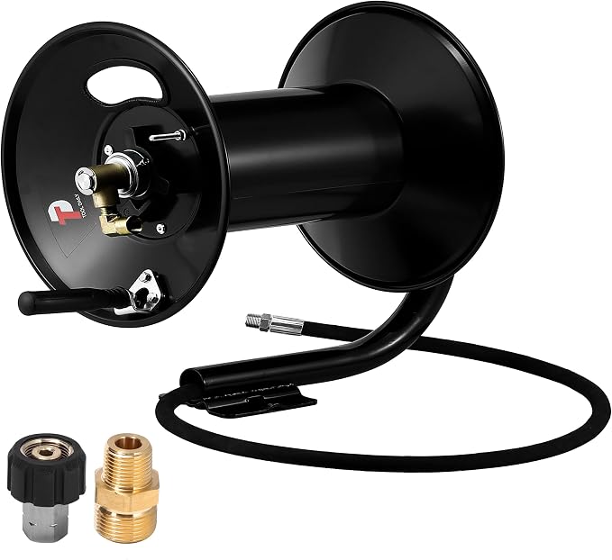 Tool Daily Pressure Washer Hose Reel 200 FT, Heavy Duty Steel Hose Reel for Power Washer, 3/8" Hose Reel Hand Crank, 4000 PSI