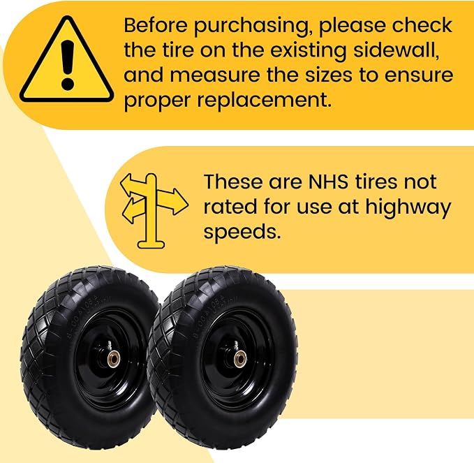 MZREXN 4.80/4.00-8" Flat Free Tire and Wheel, 16" Wheelbarrow Tires | 2 Packs Universal Solid Tires with 5/8" & 3/4" Bearings, 3" Centered Hub for Hand Truck Garden Trailers Utility Cart, Black