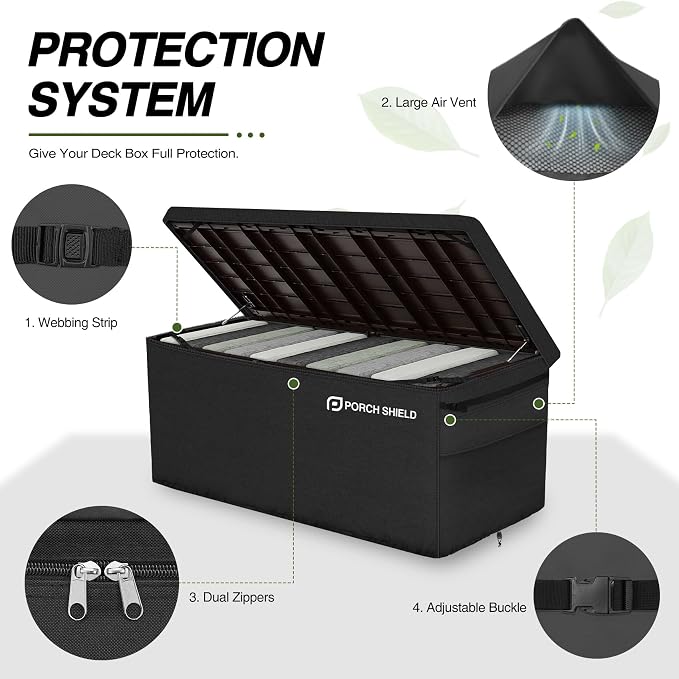 Porch Shield Patio Deck Box Storage Cover - 600D Outdoor Waterproof Tear Resistant Rectangular Fire Pit Table Cover 56 x 26 x 26 inches（Top Zipper, Black）