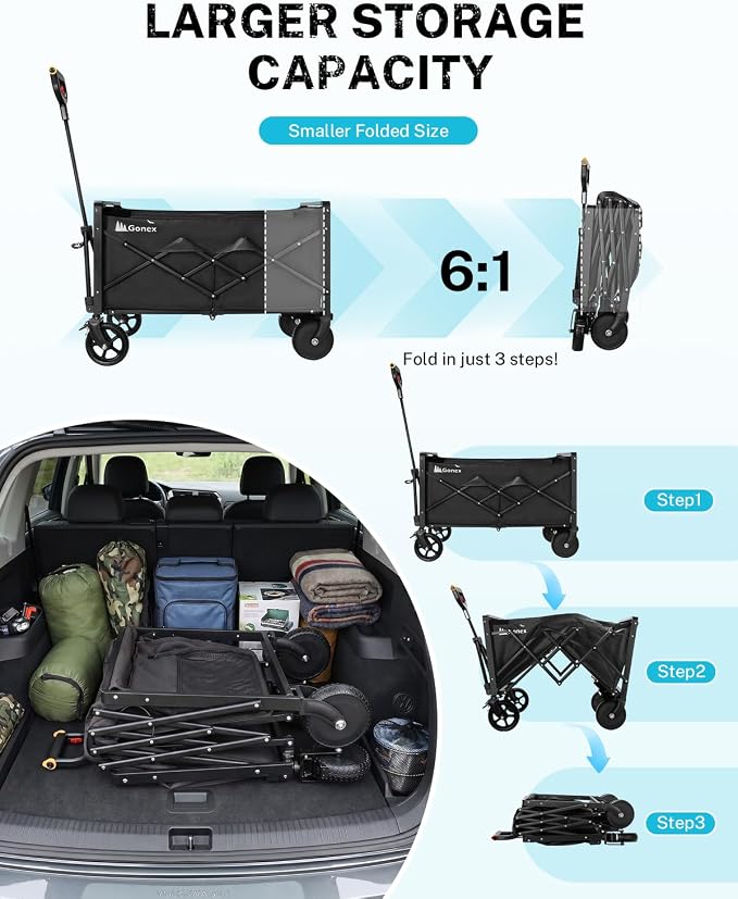 Gonex Electric Wagon Cart with Smart Handlebar 360lbs Heavy Duty Motorized Utility Wagon for Camping Gardening 200L Collapsible Foldable Grocery Cart with Silent Hub Motor Magnetic Brake Black