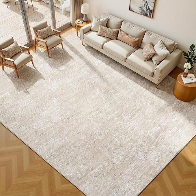 GarveeHome Washable Rugs 8x10 Area Rugs for Living Room, Modern Solid Color Rug with Non Slip Backing, Stain Resistant Low Pile Throw Carpet Non Shedding Soft Mats for Dining Room, Bedroom, Beige