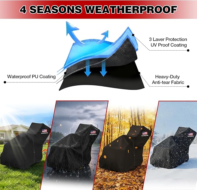 NEVERLAND Waterproof Snow Blower Cover - Snow Thrower Cover with American Flag Standard Size Fits Single and Two Stage Snow Blowers, Compatible with EGO, Toro, Honda, Ariens and Craftsman