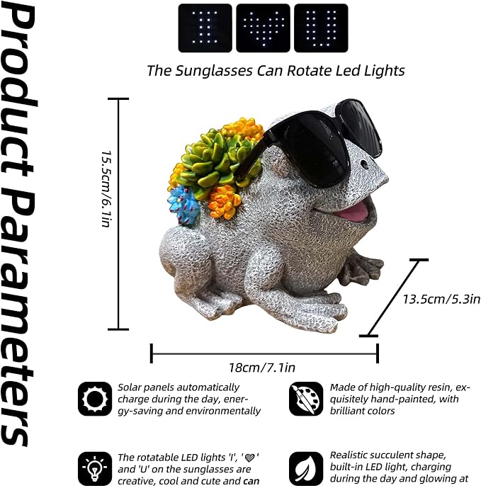 Frog Solar Garden Statue Decor with Succulent and Led Lights Outdoor Decoration for Lawn Backyard Patio Yard Ornament Housewarming Birthday Gifts for Mom Grandma Women