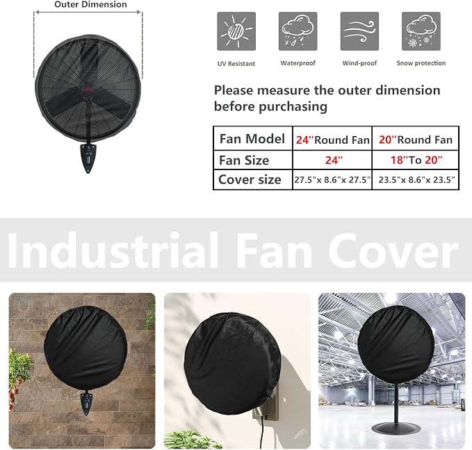 Bitubi Wall Mount Fan Cover,Waterproof Outdoor Fan Covers,Compatible for 18-20 Inch Industrial Fan and Pedestal Fan,Heavy Duty 600D oxford Dustproof Fan Cover,Black