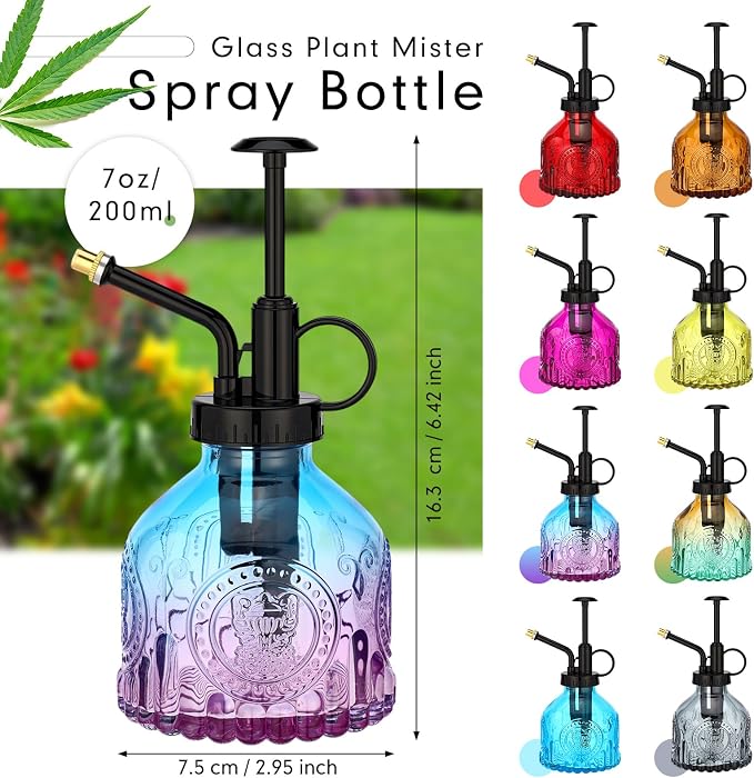 Zopeal 8 Pcs Glass Plant Mister Spray Bottle 200ml Vintage Plant Spritzer Multicolor Succulent Watering Bottle Watering Can 6.4'' with Plastic Top Pumps for Indoor Outdoor Garden Plants(Black)