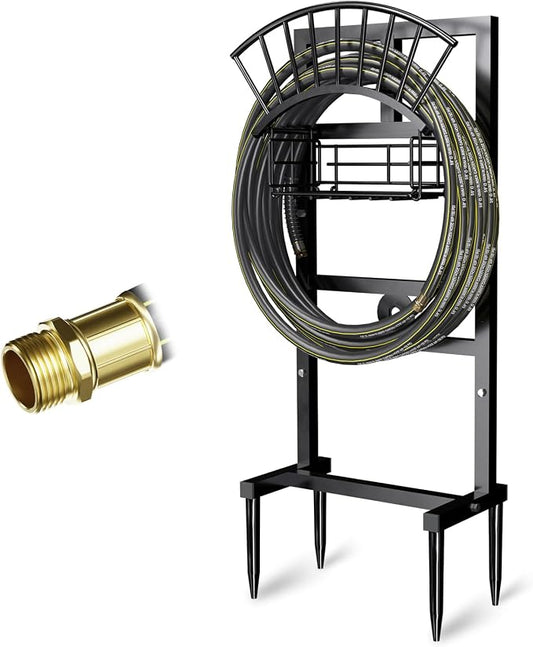 Garden Hose Holder with 45ft Kink Free Water Hose Kit, Metal Heavy Duty Freestanding Garden Hose Hanger Storage Stand, Hose Storage for Outside Yard Lawn Farm, Outdoor Organizer
