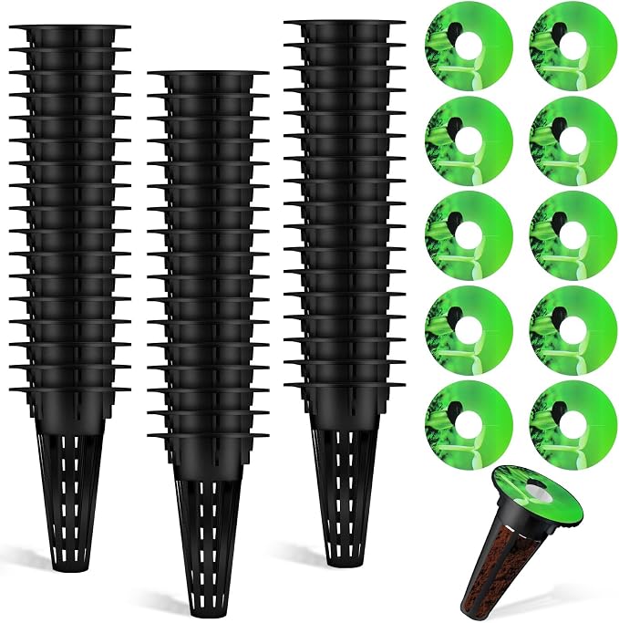Cunhill 100 Pcs Hydroponic Grow Baskets and Seed Pod Label, 0.5 Inch, Black | 0.5 Inch Grow Baskets,50 Hydroponic Grow Baskets & 50 Labels,Compatible with Hydroponic Growing System