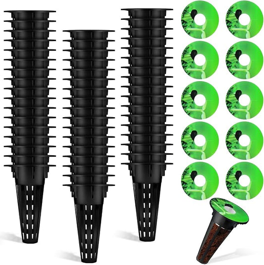 Cunhill 100 Pcs Hydroponic Grow Baskets and Seed Pod Label, 0.5 Inch, Black | 0.5 Inch Grow Baskets,50 Hydroponic Grow Baskets & 50 Labels,Compatible with Hydroponic Growing System