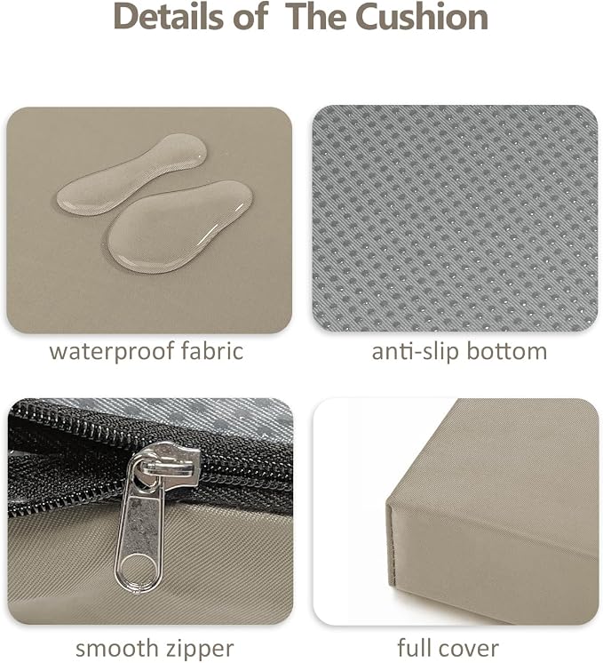 40x12x2 Outdoor Bench Cushion, Strengthen Waterproof Seat Cushions, High-Density Bench Pad with Anti-Slip Bottom, Outdoor Cushion for Patio Garden Swing Furniture - Khaki