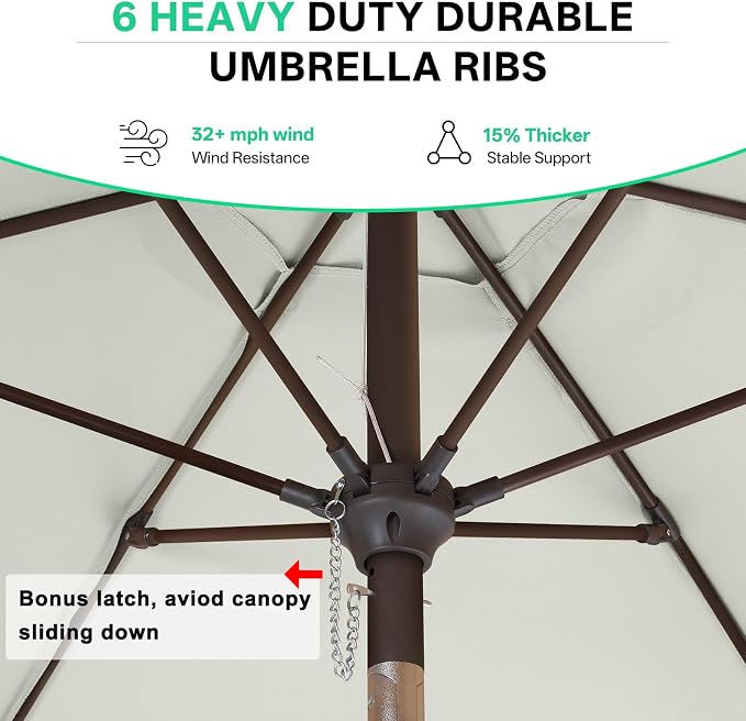 ABCCANOPY 7.5ft Scalloped Patio Umbrella, Outdoor Table Umbrella with Tilt and Crank, Fiberglass Ribs Deck Umbrella for Patio, Pool, Garden, Picnic (Light Beige)