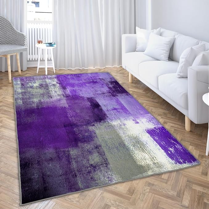 LOKMU Non-Slip Area Rugs Purple and Grey Abstract Art Home Decor Rugs Carpet for Classroom Living Room Bedroom Dining Kindergarten Room, 8'x10'