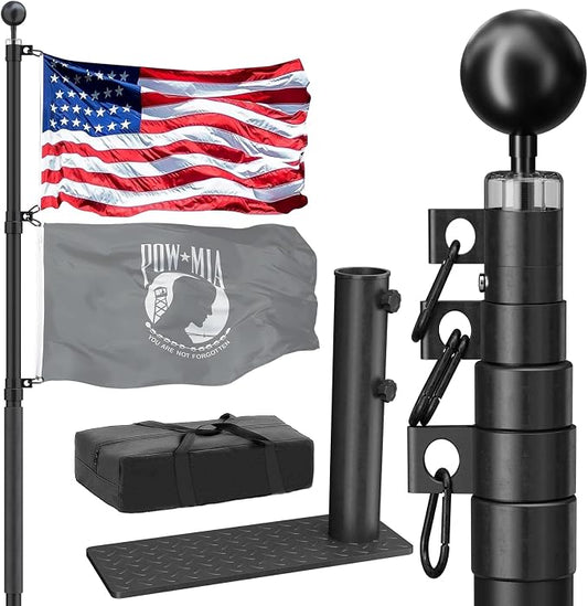 20FT RV Telescoping Flag Pole Kit, Heavy Duty 14-Gauge Aluminum Flagpole with Tire Mount Base, Portable Flag Kit for Camping, Tailgating, Trailer, and Outdoor Use