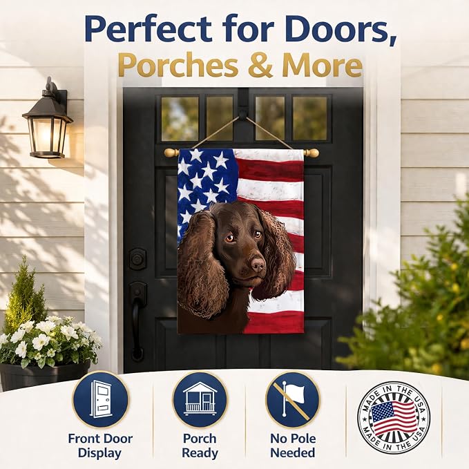 Caroline's Treasures CK6402CHF American Water Spaniel American Flag House Flag Large Porch Sleeve Pole Decorative Outside Yard Banner Artwork Wall Hanging, Polyester, House Size, Multicolor