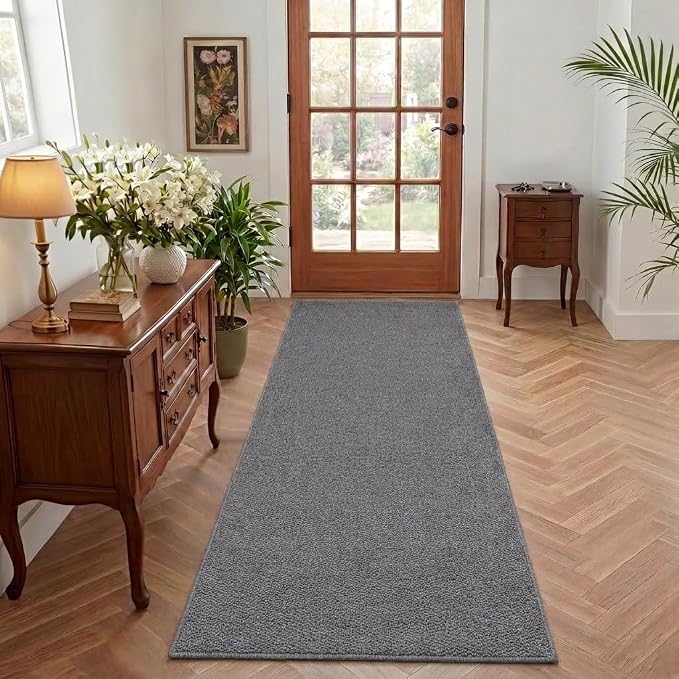 Garvee 2x6 Textured Runner Rugs for Entryway Solid Color Kitchen Rugs,Grey | Non Slip Washable Modern Neutral Stain Resistant Contemporary Weaving Non Shedding Low Pile Rug for Bedroom Bathroom