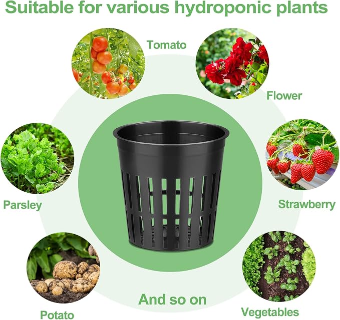500-Pack 2 Inch Hydroponics Net Pots - Slotted Mesh Net Cups for Plant Growing System - Self Watering Baskets for Indoor and Outdoor Plants, Hydroponics Supplies Kit