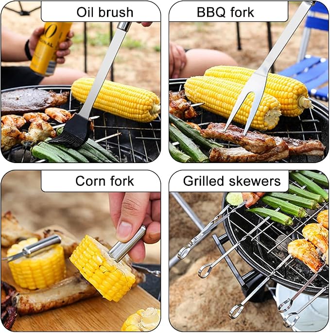 BBQ Accessory Tool Set, 20-Piece, Stainless Steel, with Black Aluminum Case, for Outdoor Grilling, Gift for Men