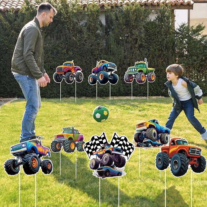 SUPERDANT 8Pcs All Terrain Vehicle Yard Sign with 16 Stakes Boy Party Lawn Decorations Motor Vehicles Party Waterproof Sign Yard Outdoor Lawn Decorative Sign for Garden Lawn Decoration