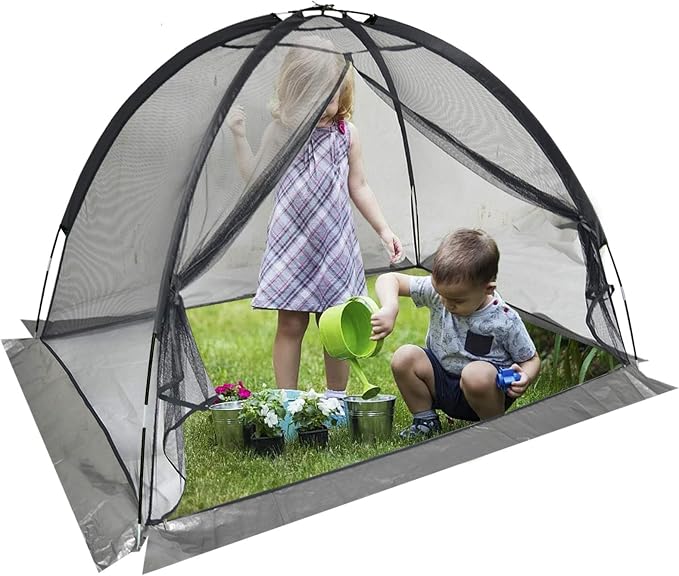 Pond Cover Dome Netting Tent 7x5 Ft - Reinforced 420D Sleeves Garden Fish Protector for Koi Blue Heron Defense Leaf Guard with 7.9mm Fiberglass Poles Zipper Stakes