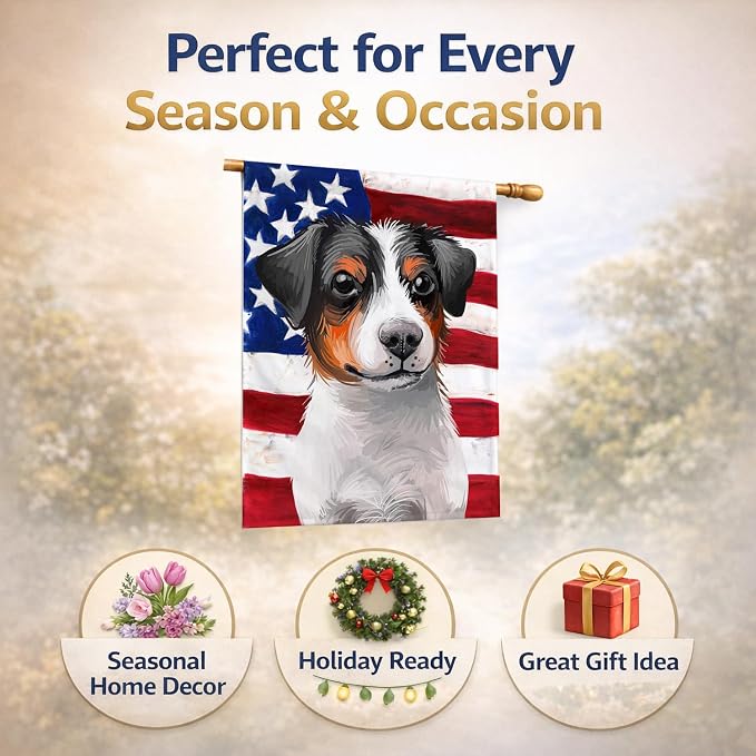 Caroline's Treasures CK6502CHF Danish-Swedish Farmdog American Flag House Flag Large Porch Sleeve Pole Decorative Outside Yard Banner Artwork Wall Hanging, Polyester, House Size, Multicolor