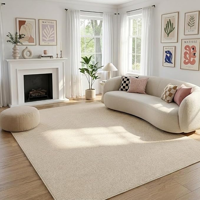 Garvee 8x10 Area Rugs for Living Room Solid Color Washable Rug, Beige | Modern Textured Weaving Non Slip Low Pile Non Shedding Stain Resistant Foldable Soft Rug for Bedroom Dining Room Nursery