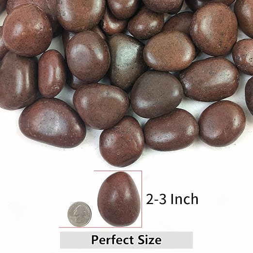 YISZM Rocks for Plant 5lbs, Red River Rocks 2-3 Inch Natural Pebbles for Indoor Plants, High Polished Decorative Stones Vase Filler Fish Tank Aquariums Landscaping Garden